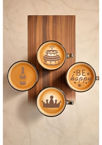 Kahve Şablonu, Kahve Süsleme Seti, Tatlı Süsleme Seti, 4'lü Set