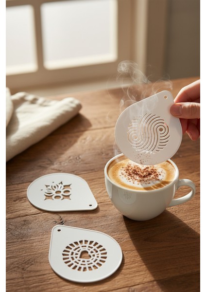 Kahve Şablonu, Kahve Süsleme Seti, Tatlı Süsleme Seti, 4'lü Set modelleri