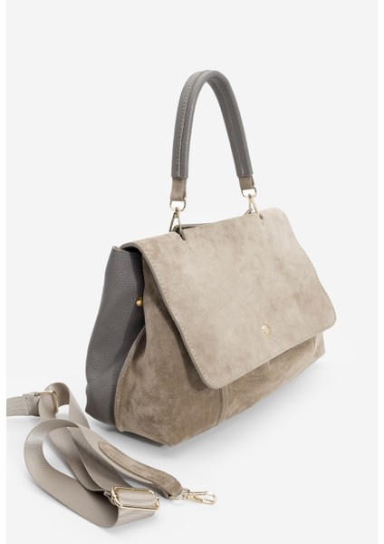 Kadın Hakiki Deri Fermuarlı Çıkabilen İç Cepli El ve Omuz Çantası Ornis Vizon Süet modelleri