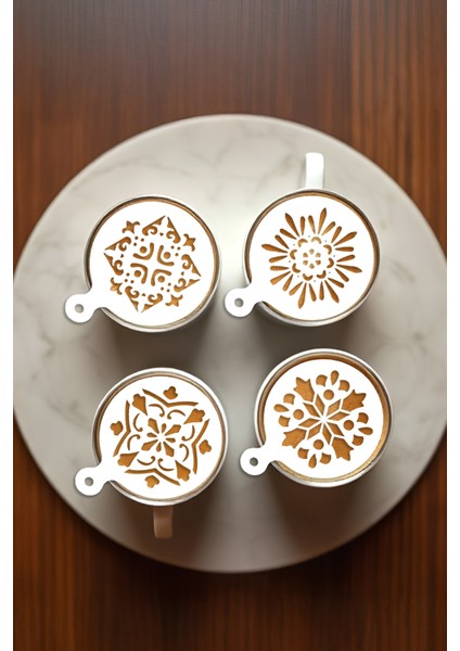 Kahve Şablonu, Kahve Süsleme Seti, Tatlı Süsleme Seti, 4'lü Set