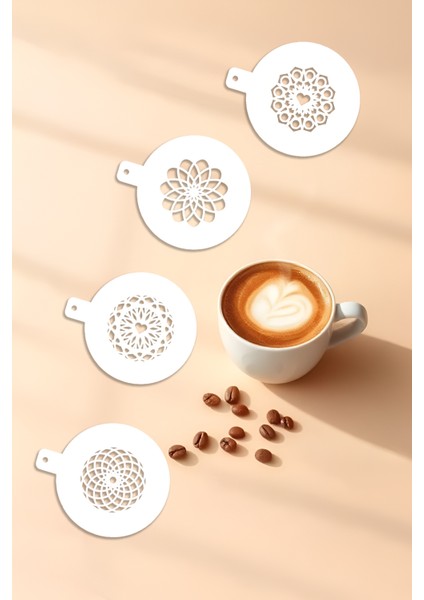 Kahve Şablonu, Kahve Süsleme Seti, Tatlı Süsleme Seti, 4'lü Set