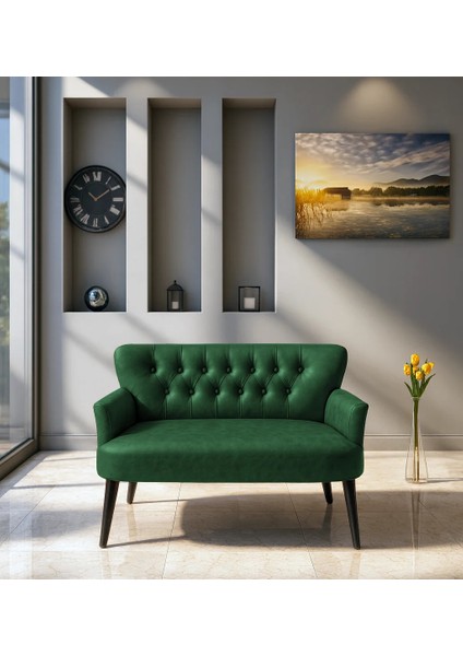 - Roma Ikili Koltuk Kanepe - Deri Kumaş - Gürgen Iskelet - Yeşil