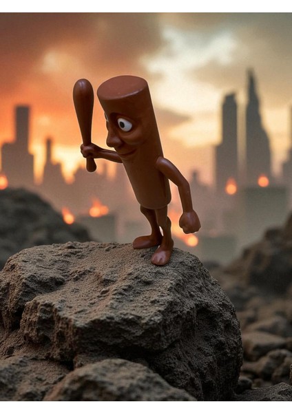 Brainrot Tung Tung Figür Karakter Kahverengi, Canlı Heyecan Verici Renkler