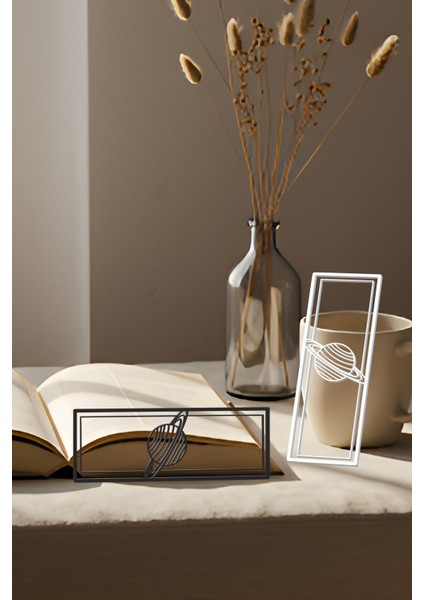 Gezegen Kitap Ayracı, Modern Tasarım, Hafif ve Şık 2’li, Siyah ve Beyazın Modern Uyumu