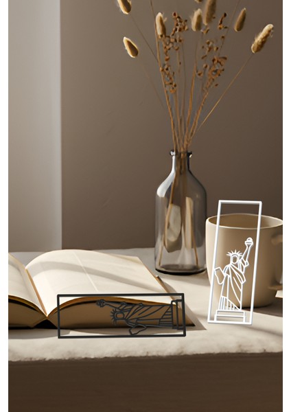 Özgürlük Heykeli Kitap Ayracı, Modern Tasarım, Hafif ve Şık 2’li, Siyah ve Beyazın Modern Uyumu