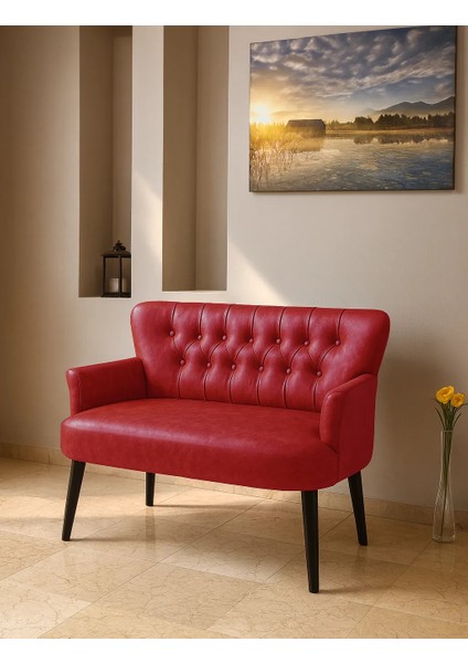 - Roma Ikili Koltuk Kanepe - Deri Kumaş - Gürgen Iskelet - Kırmızı fiyatları