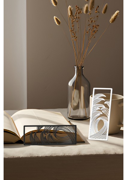 Okyanus Dalgası Kitap Ayracı, Modern Tasarım, Hafif ve Şık 2’li, Siyah ve Beyazın Modern Uyumu