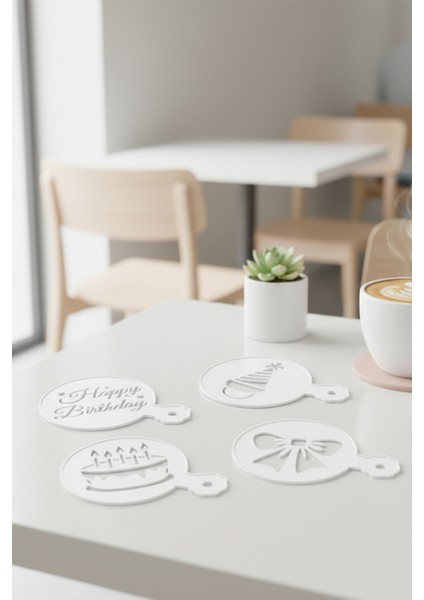 Kahve Şablonu, Kahve Süsleme Seti, Tatlı Süsleme Seti, 4'lü Set