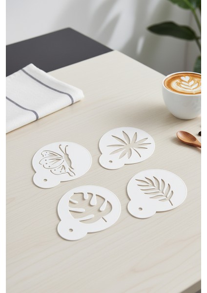 Kahve Şablonu, Kahve Süsleme Seti, Tatlı Süsleme Seti, 4'lü Set