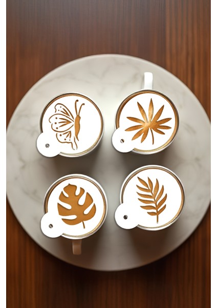 Kahve Şablonu, Kahve Süsleme Seti, Tatlı Süsleme Seti, 4'lü Set