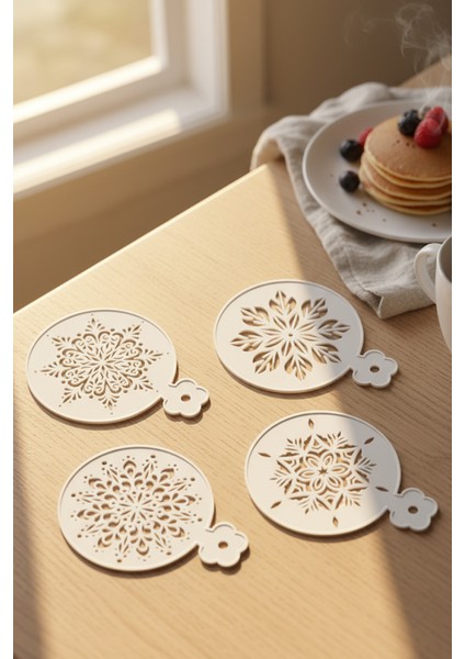 Kahve Şablonu, Kahve Süsleme Seti, Tatlı Süsleme Seti, 4'lü Set