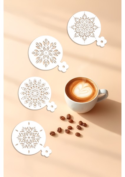 Kahve Şablonu, Kahve Süsleme Seti, Tatlı Süsleme Seti, 4'lü Set