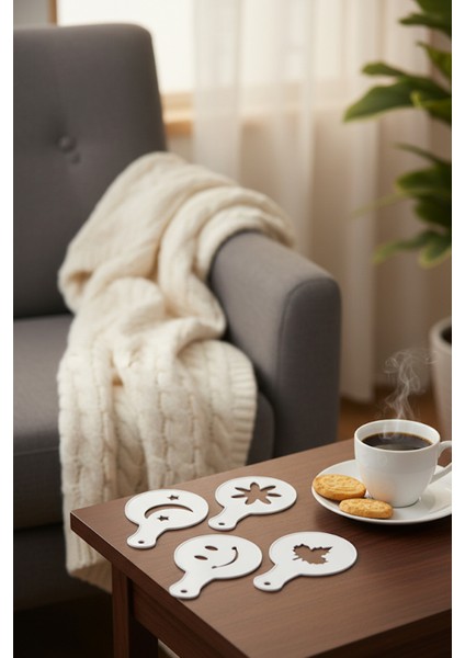 Kahve Şablonu, Kahve Süsleme Seti, Tatlı Süsleme Seti, 4'lü Set