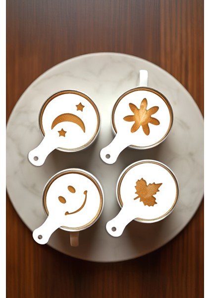 Kahve Şablonu, Kahve Süsleme Seti, Tatlı Süsleme Seti, 4'lü Set