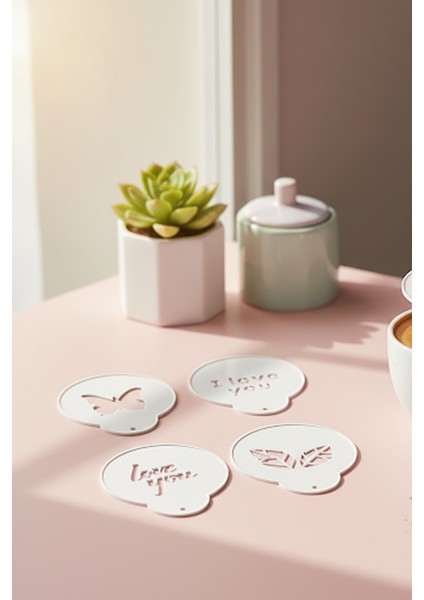 Kahve Şablonu, Kahve Süsleme Seti, Tatlı Süsleme Seti, 4'lü Set