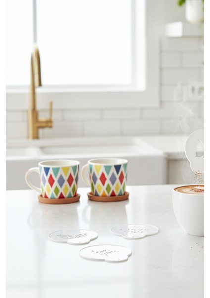 Kahve Şablonu, Kahve Süsleme Seti, Tatlı Süsleme Seti, 4'lü Set modelleri