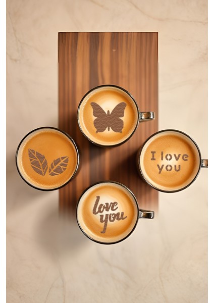 Kahve Şablonu, Kahve Süsleme Seti, Tatlı Süsleme Seti, 4'lü Set