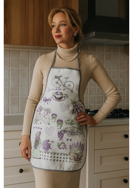 Lavanta ve Kahve Desenli Mutfak Önlüğü - Şık, Yıkanabilir, Dayanıklı Kumaş, Trend Tasarım,