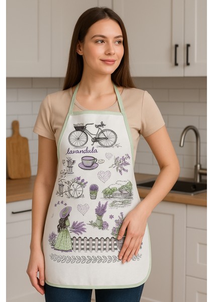Lavanta ve Kahve Desenli Mutfak Önlüğü - Şık, Yıkanabilir, Dayanıklı Kumaş, Trend Tasarım,