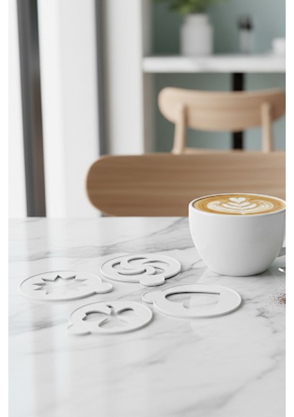Kahve Şablonu, Kahve Süsleme Seti, Tatlı Süsleme Seti, 4'lü Set
