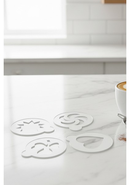 Kahve Şablonu, Kahve Süsleme Seti, Tatlı Süsleme Seti, 4'lü Set modelleri