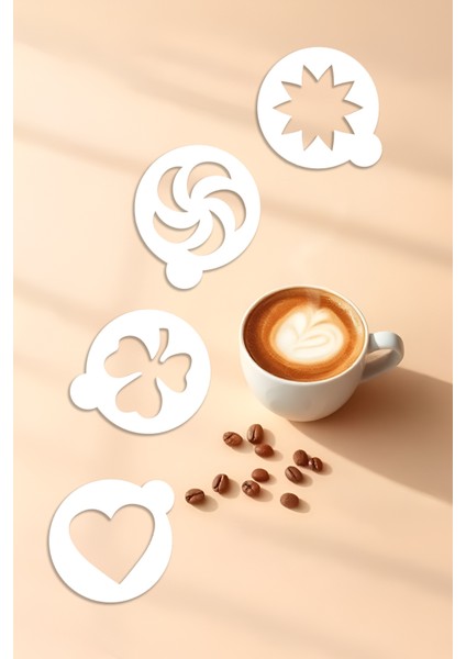 Kahve Şablonu, Kahve Süsleme Seti, Tatlı Süsleme Seti, 4'lü Set