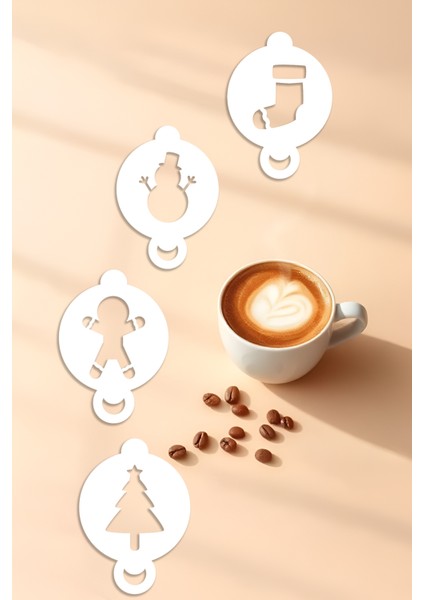 Kahve Şablonu, Kahve Süsleme Seti, Tatlı Süsleme Seti, 4'lü Set