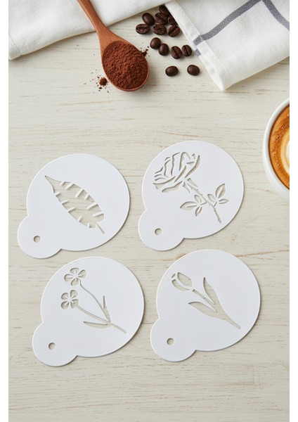 Kahve Şablonu, Kahve Süsleme Seti, Tatlı Süsleme Seti, 4'lü Set