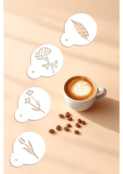 Kahve Şablonu, Kahve Süsleme Seti, Tatlı Süsleme Seti, 4'lü Set