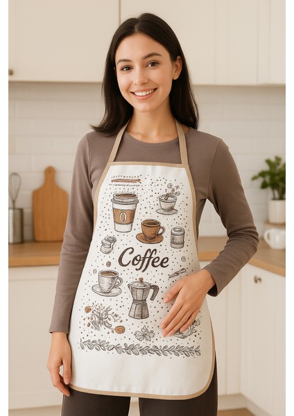 Lavanta ve Kahve Desenli Mutfak Önlüğü - Şık, Yıkanabilir, Dayanıklı Kumaş, Trend Tasarım,