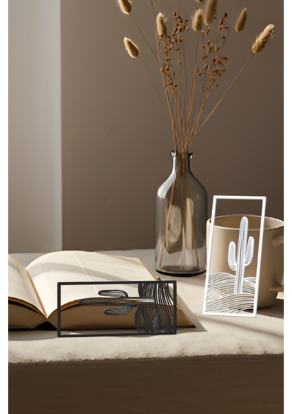 Kaktüs Kitap Ayracı, Modern Tasarım, Hafif ve Şık 2’li, Siyah ve Beyazın Modern Uyumu