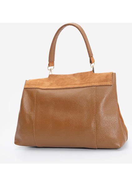 Kadın Hakiki Deri Fermuarlı Çıkabilen İç Cepli El ve Omuz Çantası Ornis Taba Süet indirimleri