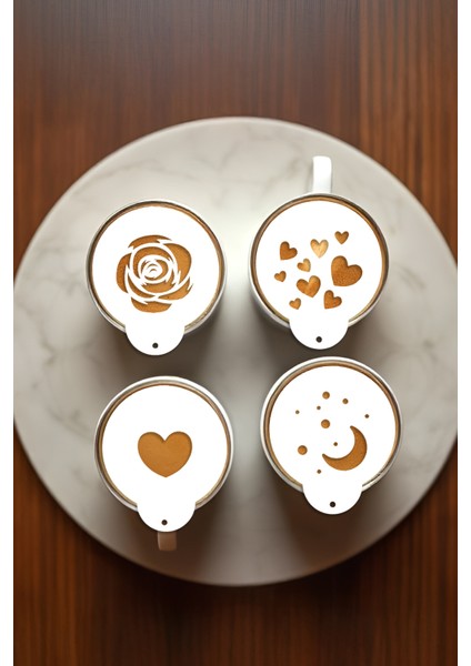 Kahve Şablonu, Kahve Süsleme Seti, Tatlı Süsleme Seti, 4'lü Set indirimleri