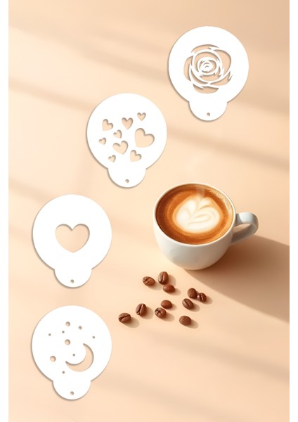 Kahve Şablonu, Kahve Süsleme Seti, Tatlı Süsleme Seti, 4'lü Set