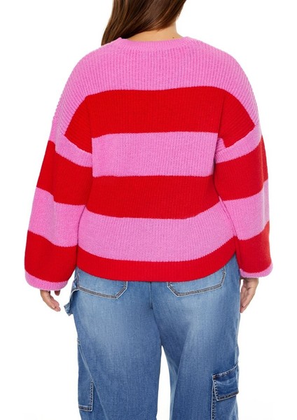 Plus Size Çizgili Kazak modelleri