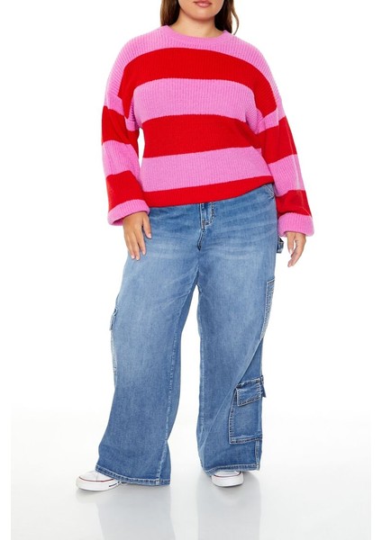 Plus Size Çizgili Kazak fırsatları