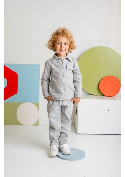 Erkek Çocuk Fermuarlı Örme Ceket - Gri