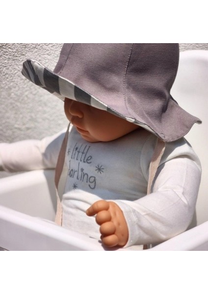 Çift Taraflı Bağlamalı Keten Görünümlü Bebek Bucket Şapka indirimleri