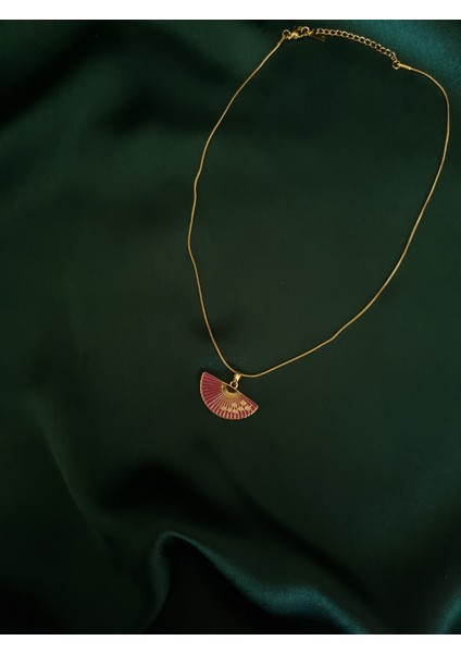 Gold Renk Paslanmaz Çelik Mineli Sakura Detaylı Mor Yelpaze Kolye fiyatları
