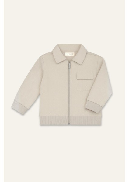 Erkek Çocuk Fermuarlı Örme Ceket - Bej