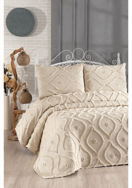 Pirot 3 Parça Çift Kişilik Pike Takımı Bej