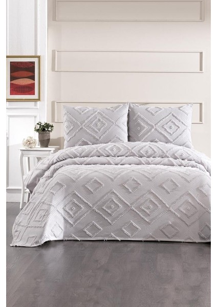 Samira 3 Parça Çift Kişilik Pike Takımı Gri