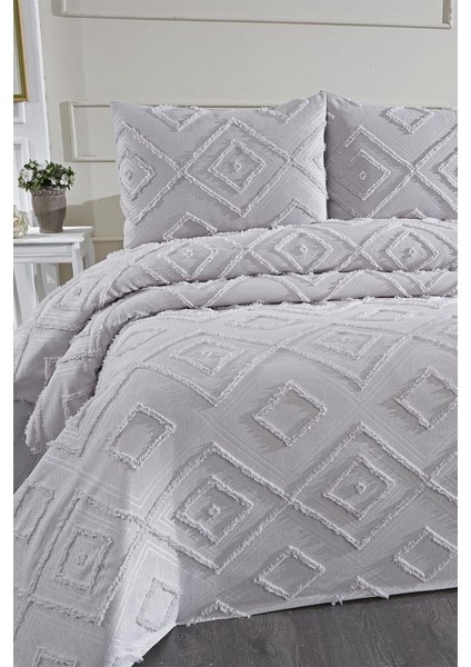 Samira 3 Parça Çift Kişilik Pike Takımı Gri fiyatları