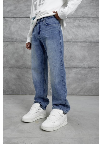 Lacivert MB Baggy Kalıp Taşlamalı Jean
