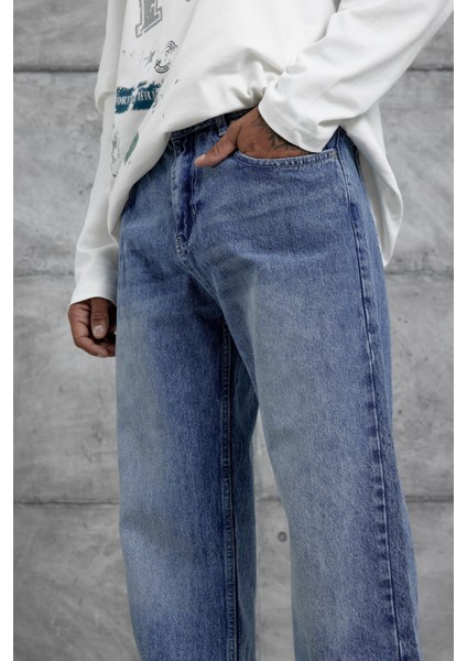 Lacivert MB Baggy Kalıp Taşlamalı Jean fiyatları