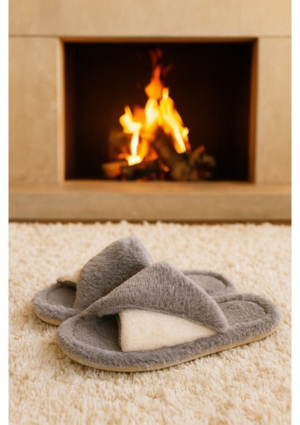 Softıe Çapraz Kadın Ev Terliği Kışlık Terlik Sessiz Taban