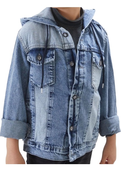 Erkek Çocuk Düğme Kapamalı Kapüşonlu Mavi Kot Ceket fiyatları