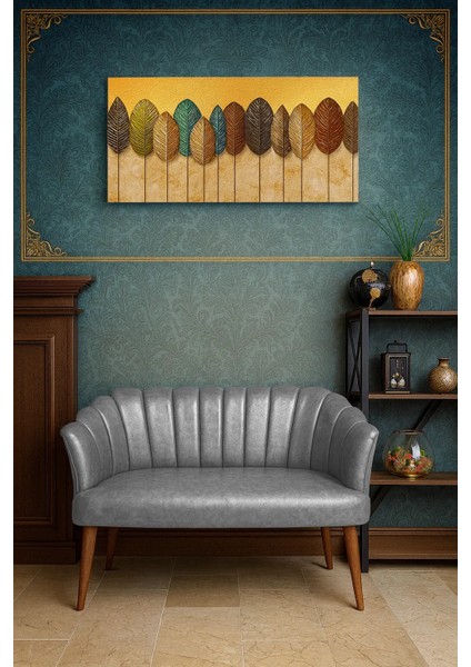 - Papatya Ikili Koltuk Kanepe - Deri Kumaş - Gürgen Iskelet - Gri