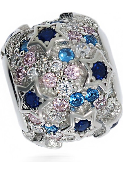 Kadın Yıldız ve Renkli Taş Detay Gümüş Charm