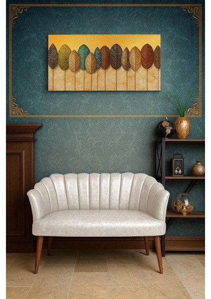 - Papatya Ikili Koltuk Kanepe - Deri Kumaş - Gürgen Iskelet - Krem